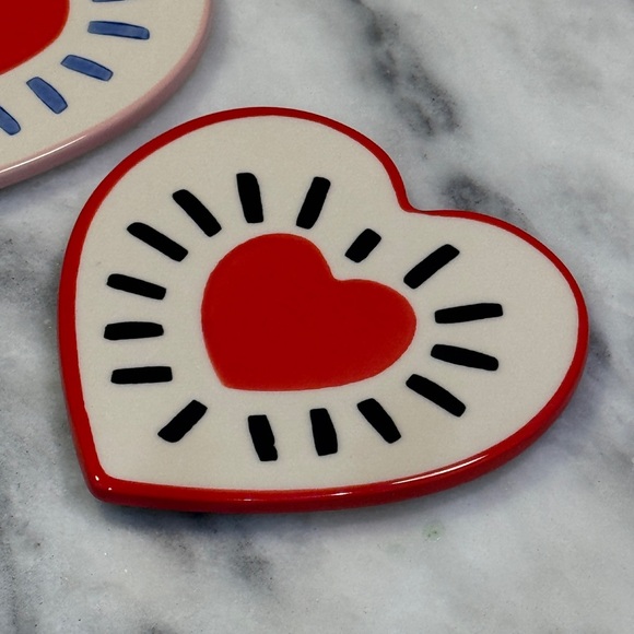 World Market Set of 2 Ceramic Heart Coasters Or Trivet - Picture 2 of 5